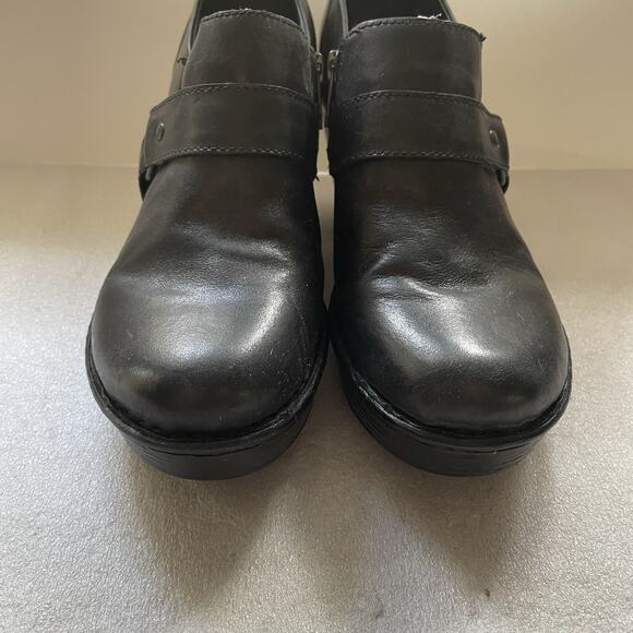 Born Boots Women 9.5 Black Dollie Platform Clog Chunky Leather Ankle Booties Zip - Picture 2 of 14